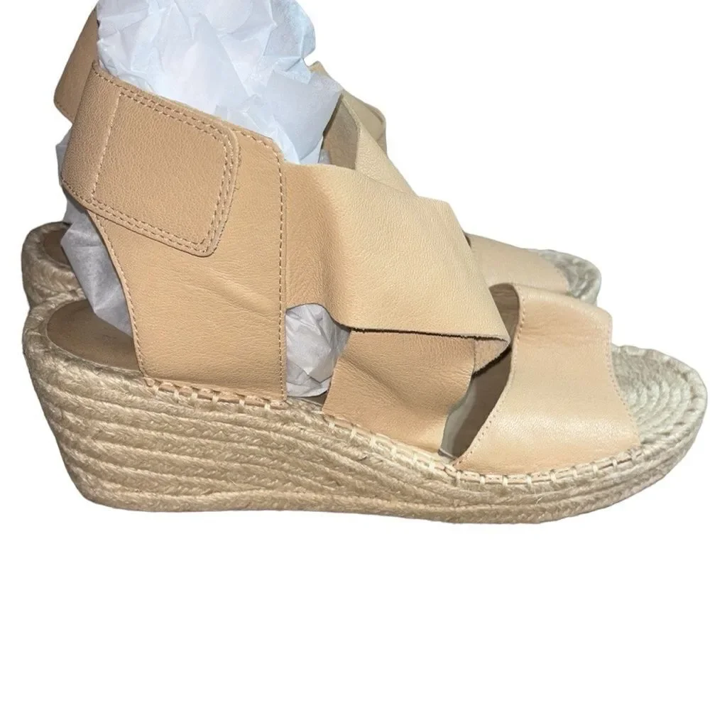 Eileen fisher Willow wedge sandals leather ankle strap espadrilles 9.5‎